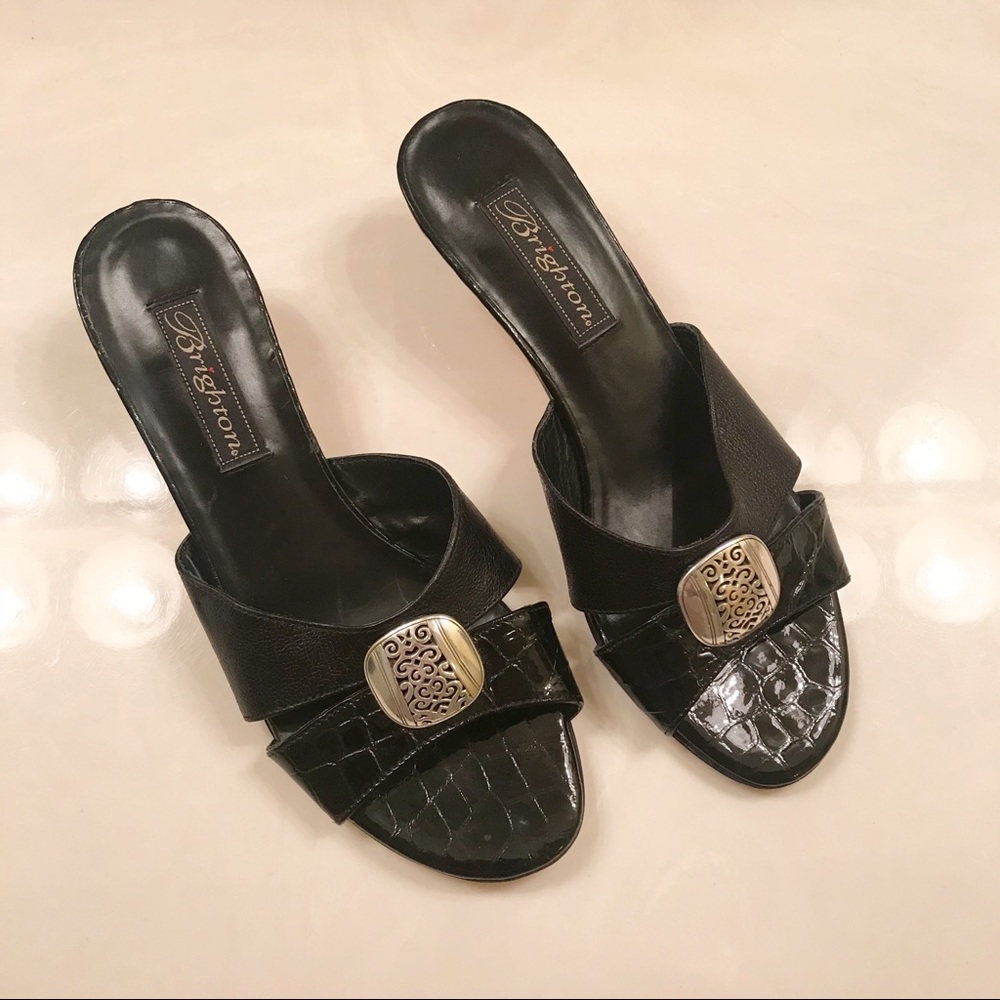 Brighton Kaye Black Kitten Heel Sandals Size 7.5